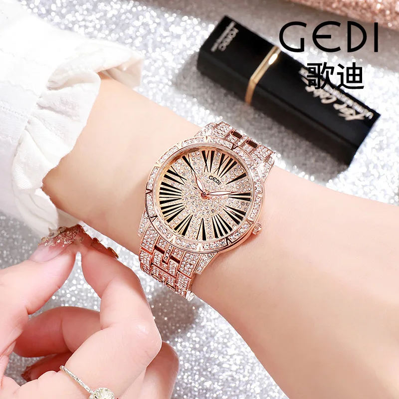 

Women's luxury large dial waterproof quartz watch Stainless steel strap lady's Vintage Rose Gold Diamonds WristWatches