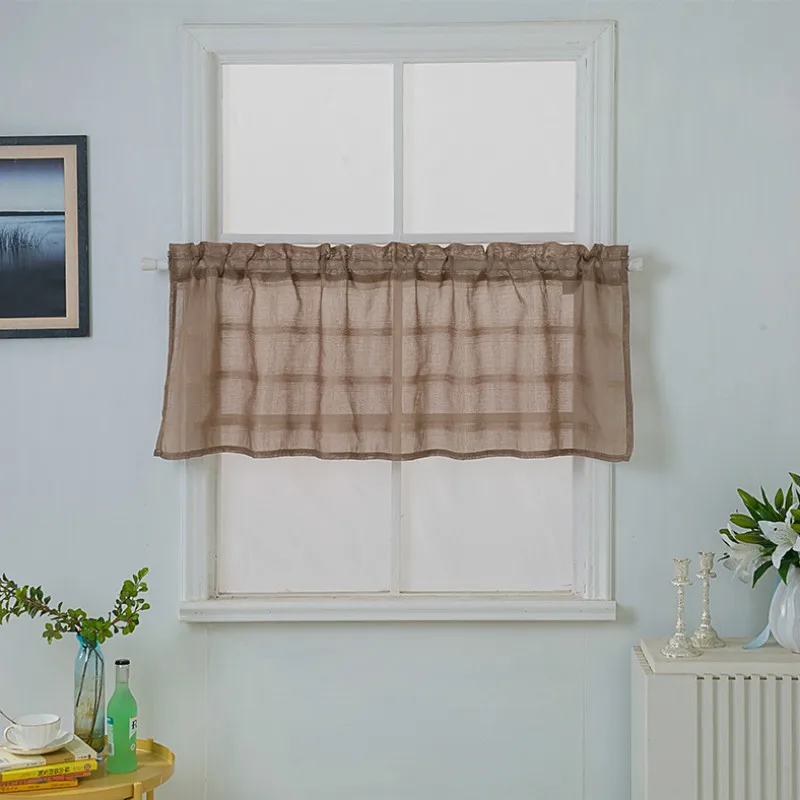 1 Pcs Modern Jacquard Window Curtain Valance Lace Hem Solid Color