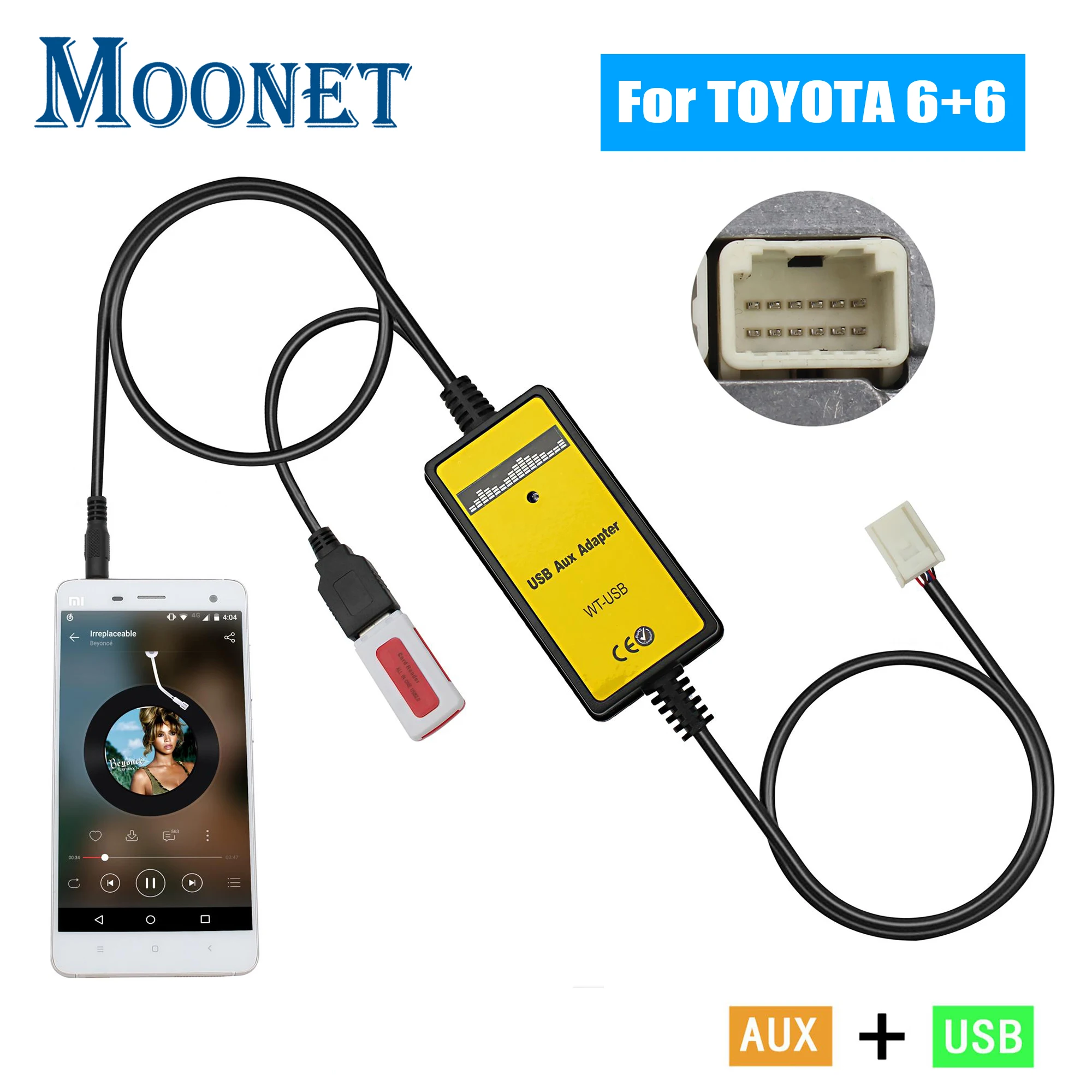 Moonet автомобиля MP3 USB адаптер AUX 3,5 мм AUX Интерфейс cd-чейнджер для Toyota Avensis RAV4 Auris Corolla Venza Yaris Lexus QX005