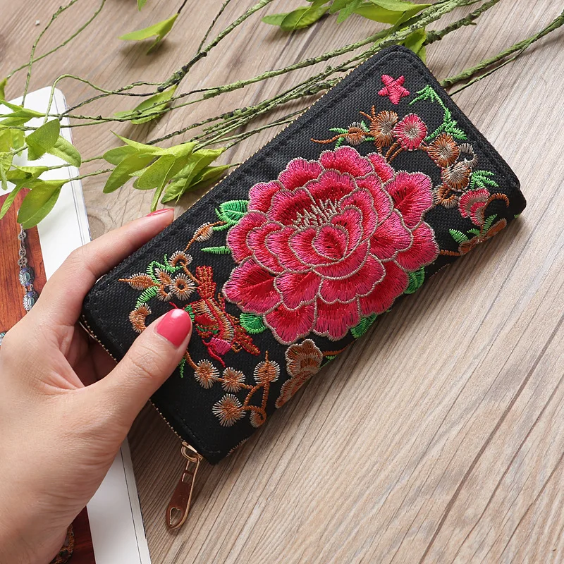 Cartera con bordado étnico de flores mujer, bolso mano con cremallera, monedero, tarjetero de crédito, funda teléfono, XB222 - AliExpress Maletas y bolsas