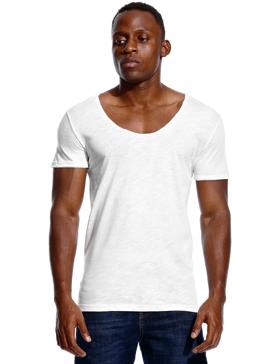 Ronde Hals T-shirt Voor Cut Diepe V-hals Brede Vee Mannelijke Onzichtbare Ondershirt Slim Fit korte Mouw - AliExpress