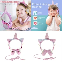 Unicorn Cartoon Glitter Kids On Ear Headphone with Microphone for Girls