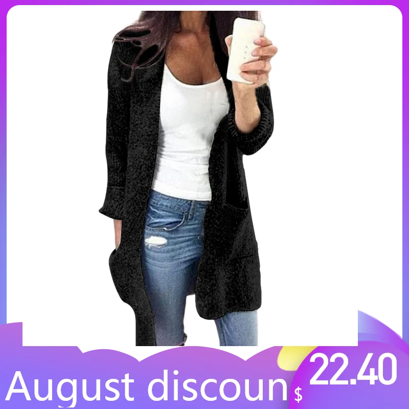 Womens Winter Open Front Solid Pocket Cardigan Long Sleeve Sweater Coat Women's Female Knitted L30816 |