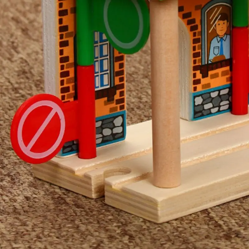DIY Wooden Road block Station Scene Model Track Accessories Kids Educational Toy 4