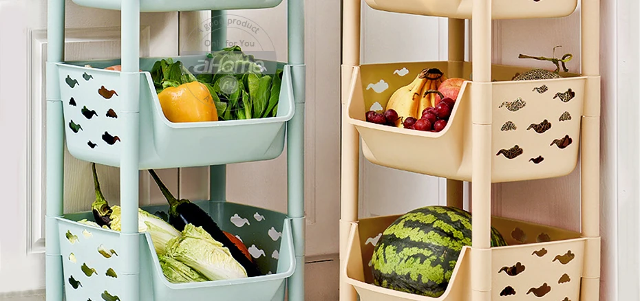 3 слоя кухонный стеллаж для хранения фрукты овощи корзина органайзер для ванной комнаты полка Съемная с колесами кухонные крючки