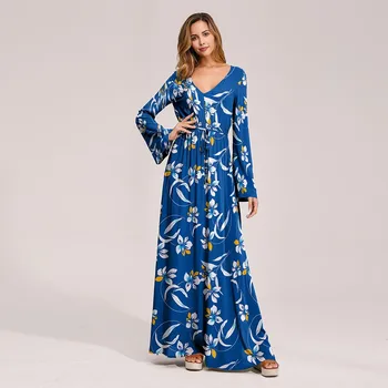 

Dress Women Long Maxi Dress Vintage Floral Printed Long Sleeve Loose Beach Sundress Plus Size Casual Vestidos