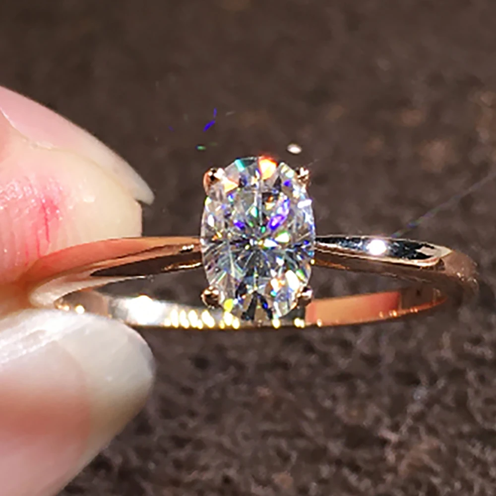 Custom Solid 18K Au750 Roségouden Vrouwen Huwelijksverjaardag Verlovingsfeestring 1 2 3 4 5 Karaats Ovale Moissanite Diamanten Ring
