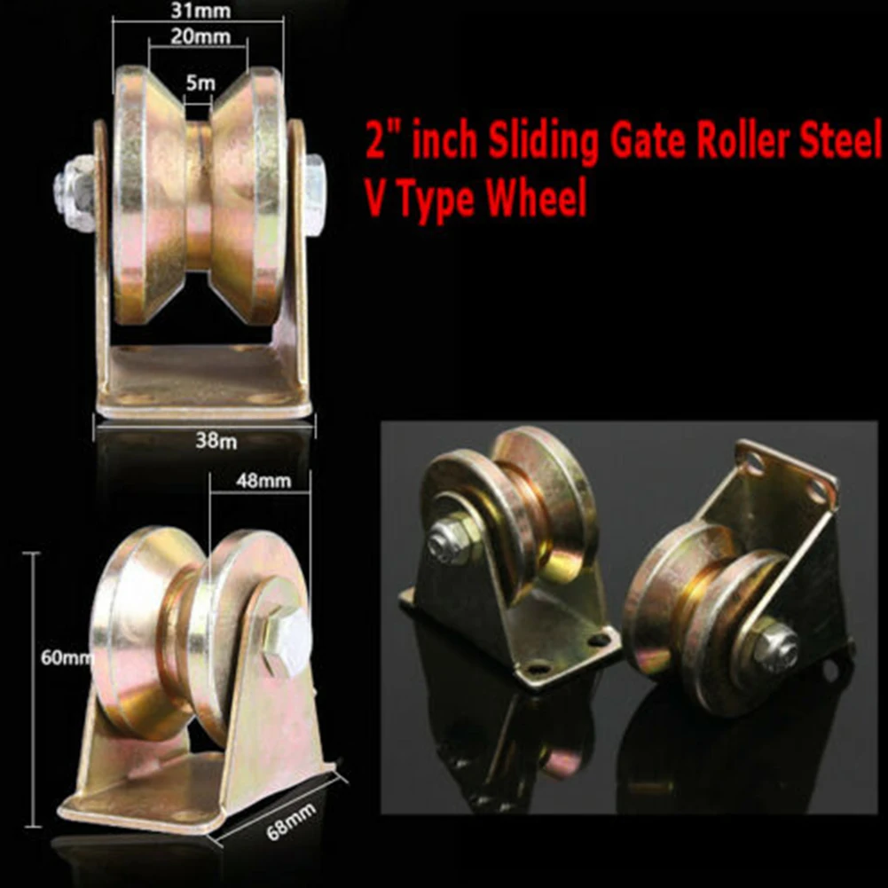 

2PCS Sliding Gate Roller With Bracket Thicken V Type Accessories Mini Durable Track Rail Replacement Wheel Steel Portable