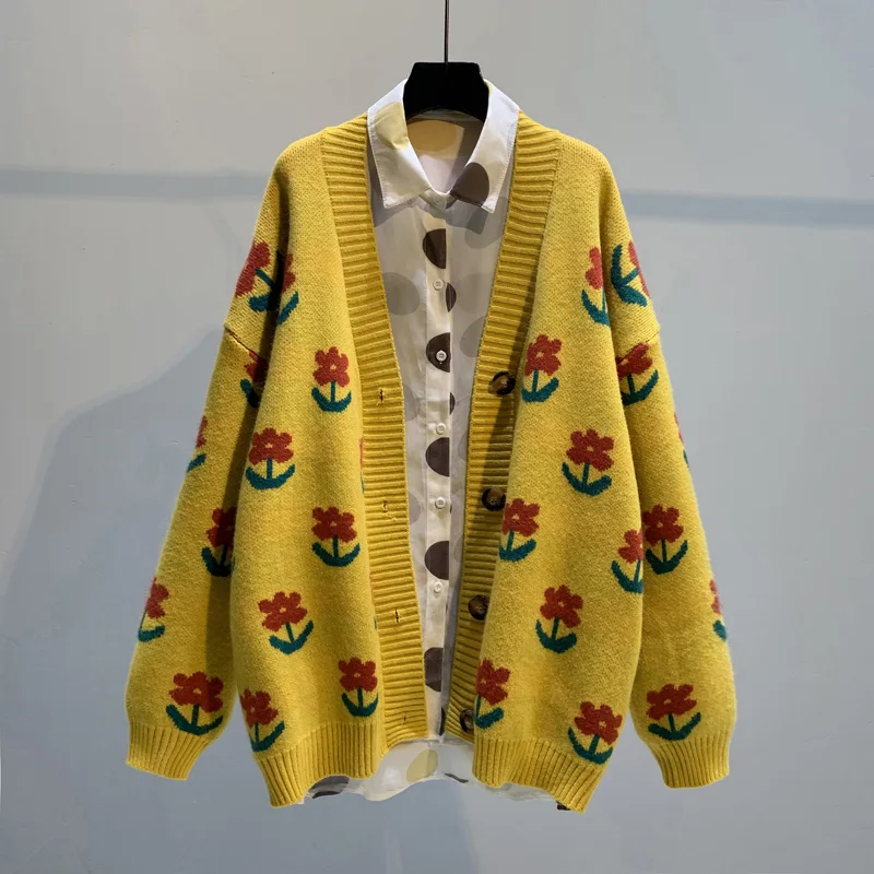 YELLOW Женский кардиган осень и зима корейский свободный свитер кардиган пиджак модное пальто высокого качества 4 цвета - Цвет: YELLOW