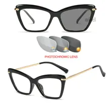 Солнцезащитные фотохромные Модные женские очки для чтения с кошкой, Анти-усталость, мульти-фокус, дальние и близкие прогрессивные прогулочные солнцезащитные очки UV FML