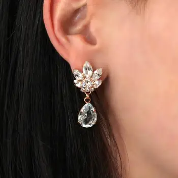 

GLAMing Statement Crystal Water Drop Earrings Jewelry Gold Silver Color Wedding Cubic Zirconia Dangle Earrings for Women Luxury