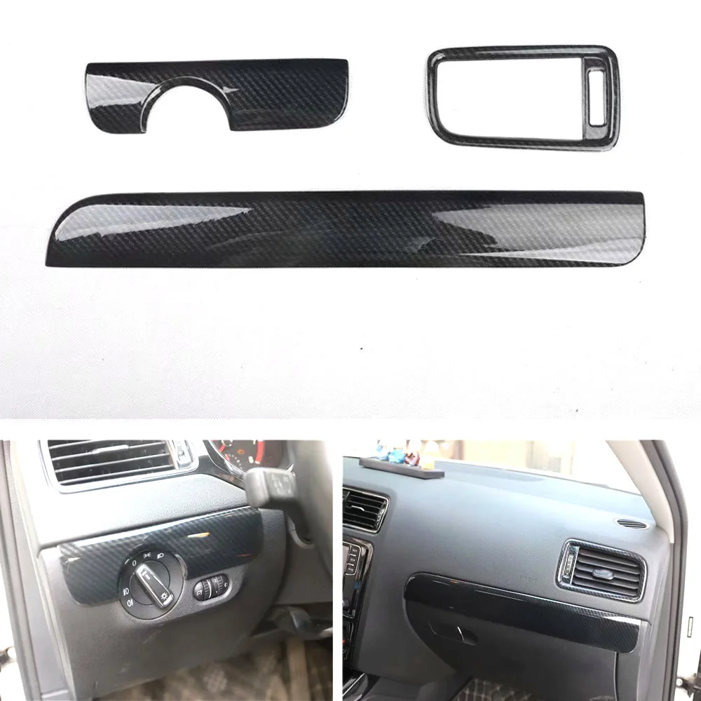 Carbon Fiber Black 3 шт./компл. приборной панели автомобиля левой и правой украшения полоски наклейки для Volkswagen Sagitar- для леворульных автомобилей, АБС-пластик, автомобильный Стайлинг - Название цвета: Carbon Fiber Black