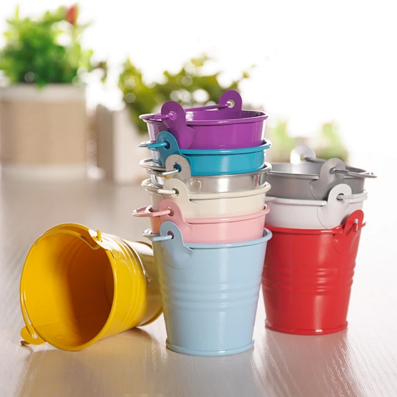 

Mini Metal Buckets Colorful Tinplate Pails with Handles Candy Boxes Baby Shower Wedding Supply Home Decoration Storage Organier