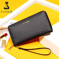 FOXER Fashion Split Leather Women Luxury Long Wallet Classic Lady Card Holder Slot Money Bags Clutch Bag Card Holder Phone Purse
