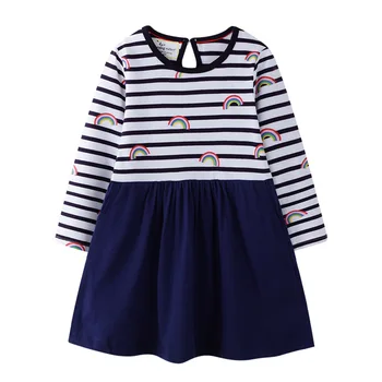 

2019 Fall cotton rainbow stripe baby boutique long sleeve girl kids dress