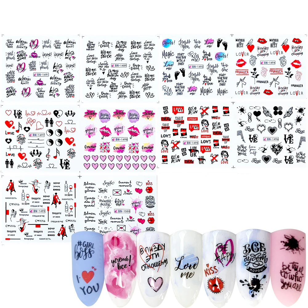 33pcs Water Nail Sticker Set Russian Word Sexy Women Design Water Decal Sliders Wraps Tool Manicure Nail Art Decor Tips Newest