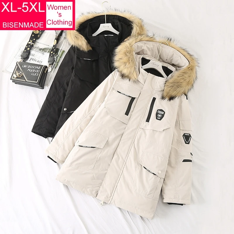 

BISENMADE Oversize Women Winter Coats 2020 New Handsome Parka With Large Fur Collar Safari Style Down Cotton Jacket For Female