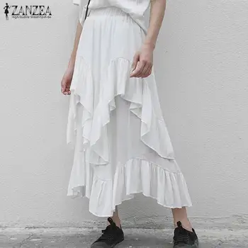

ZANZEA Fashion Women Ruffles Hem Skirts Summer Skirts Casual High Waist Solid Flounce Skirt Jupe Bohemian Party Faldas Saia
