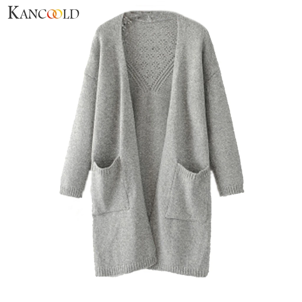 KANCOOLD пальто женские с длинным рукавом Твердые открытые спереди кардиганы джемпер свитера с карманом новые женские пальто и куртки 2019JUL30