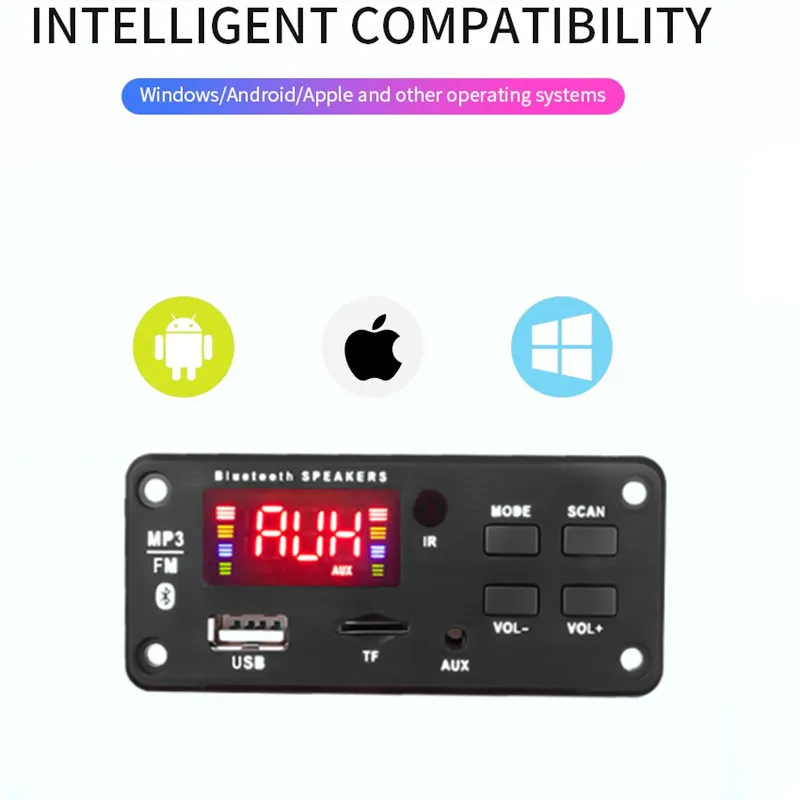 AUX 12 В Bluetooth 5.0 WAV Mp3-плеер Декодер Доска FM Радио Модуль Беспроводной аудиоприемник 3.5 мм TF Карта