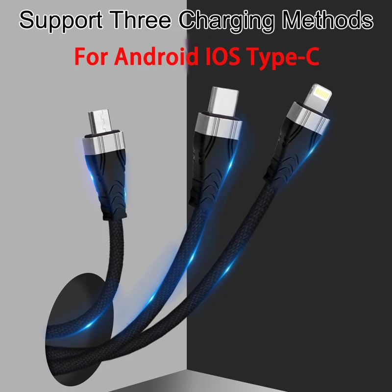 

3 in 1 3A Fast Charge USB Type C Cable for Samsung Huawei Phone Cable Micro USB Cable for Xiaomi for iPhone Mobile Phone Cables