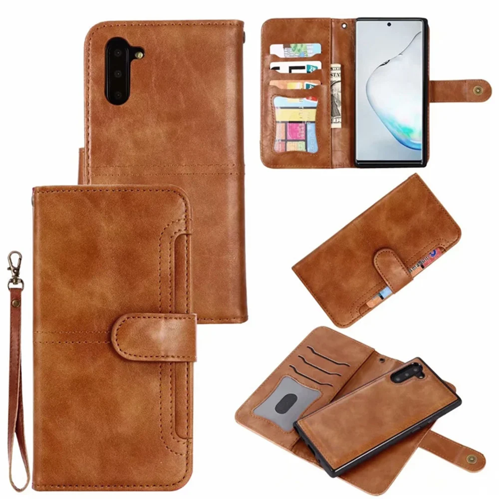 

For Samsung Note 10 Removable Flip Case Magnetic Wallet Cell Phones PU Leather Shockproof