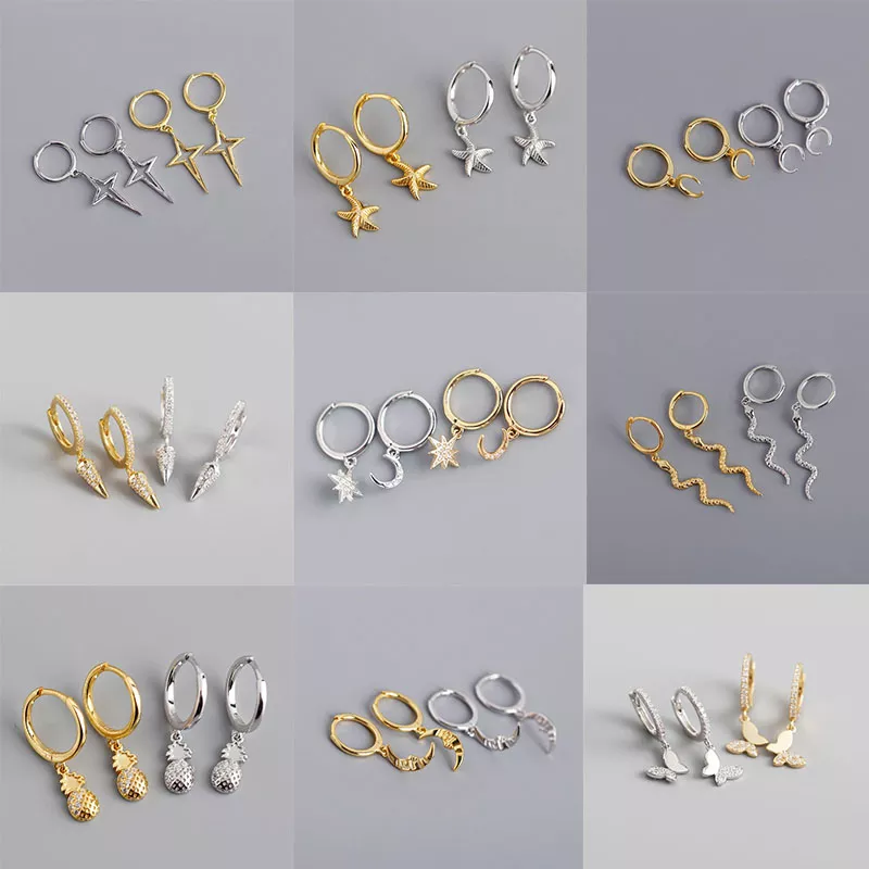 XIYANIKE 925 Sterling Silver Gold Punk Hip-Hop Geometric Pendant Hoop Earrings for Women Party Jewelry Accessories Wholesale
