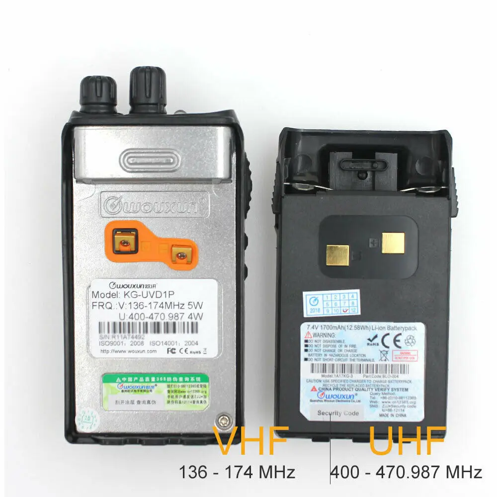 1700mAH литий-ионный аккумулятор WOUXUN KG-UVD1P двухдиапазонный 136-174MHz и 400-470MHz двухстороннее радио 128CH UVD1P рация fm-приемопередатчик