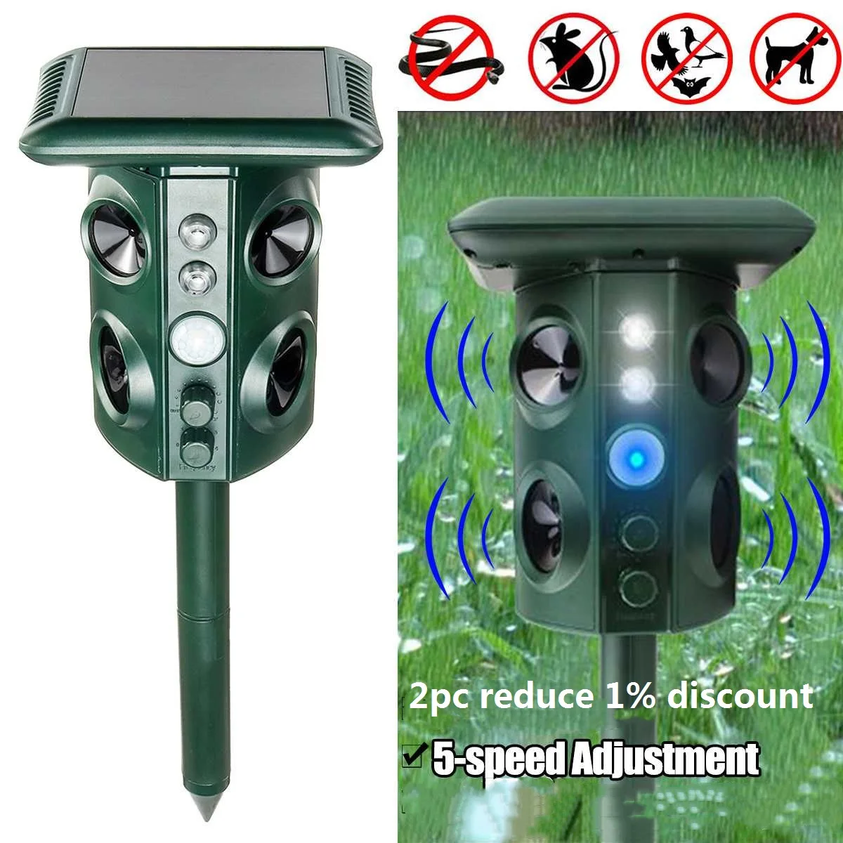 Garden Solar Powered Ultras onic Outdoor Animal Repeller Motion Sensor Flash Light Dog Cat Raccoon Rabbit Dispeller | Дом и сад