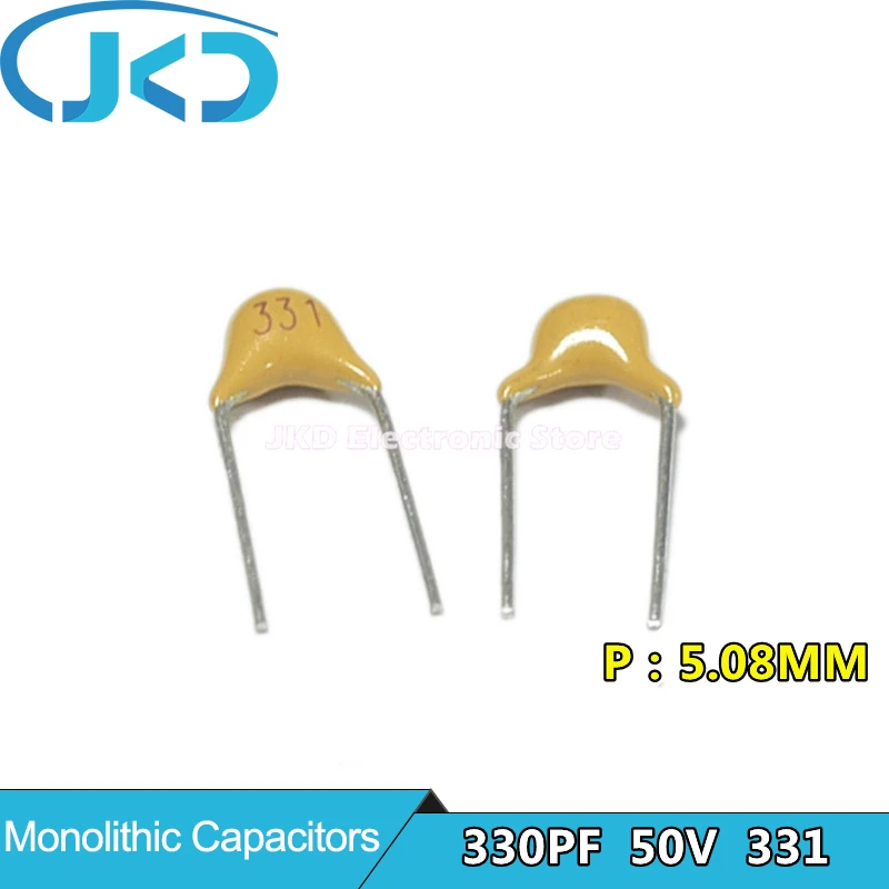 

100Pcs 50V 330PF 331 0.33NF Monolithic Ceramic Capacitor