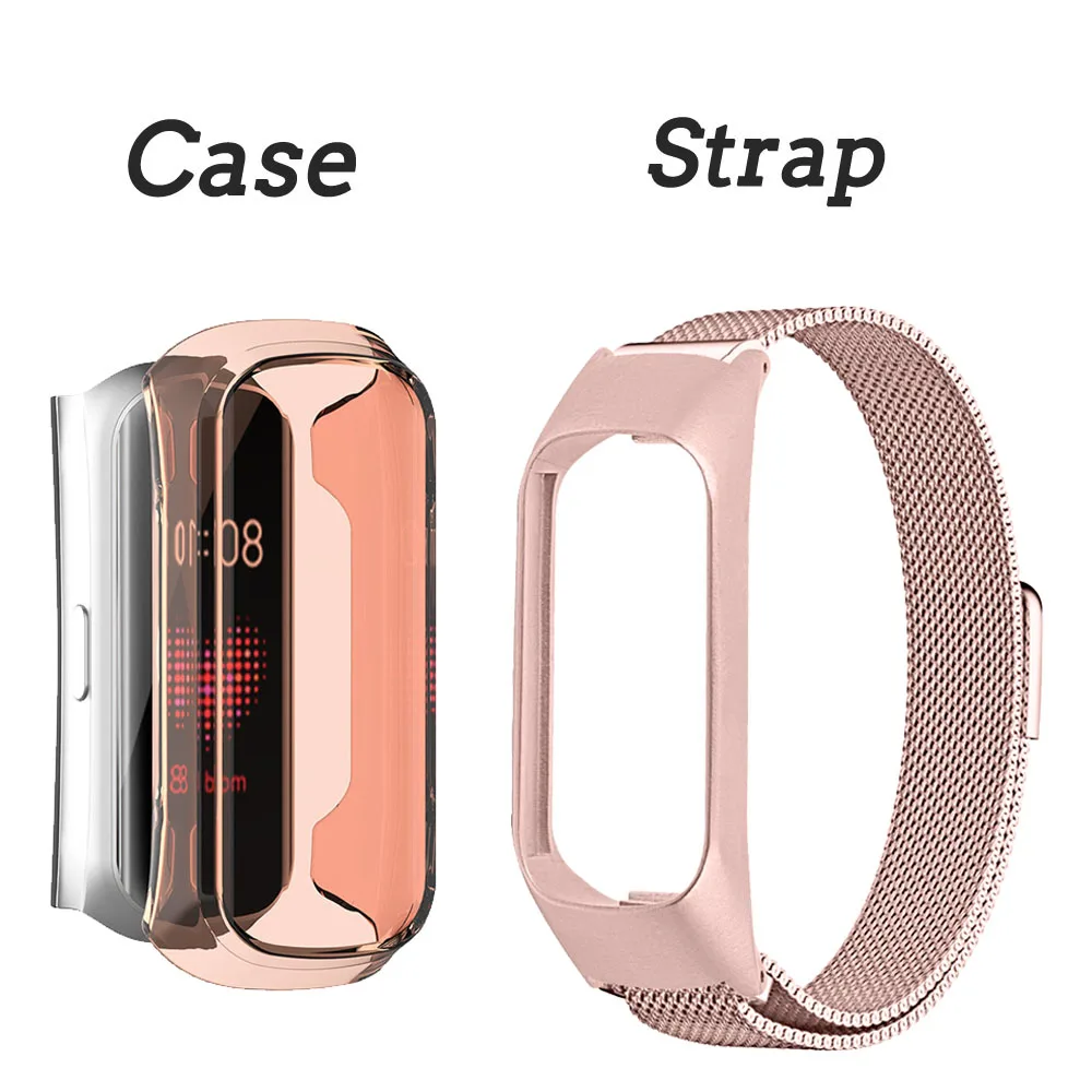 Rose pink Pink Миланский ремешок из нержавеющей стали для samsung Galaxy Fit-e SM-R375 браслет ремешок для часов ж/ТПУ противоударный защитный чехол - Цвет ремешка: Rose pink Pink