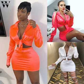 

Womail Tracksuit Women fashion Two Piece Set Split Crop Top mini Skirt Suit Sexy 2Pcs Set Long Sleeve Matching Set Femme Outfit