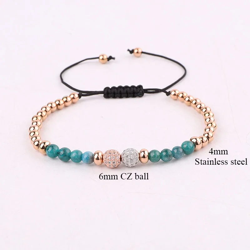 New Design Natural Stone Stainless Steel Beaded CZ Pave Ball Braided Friendship Macrame Bracelet Women - Image 3