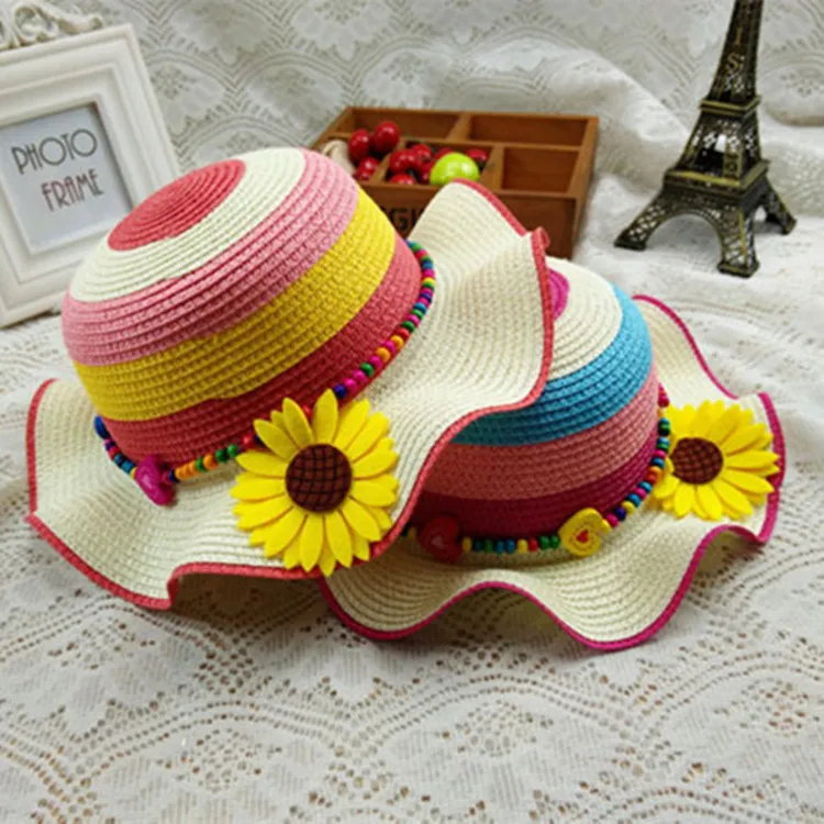 

2-3-4-5-6-7-8-Year-Old Girls Topee Zi Xia-Style Fashion Beach Hat big Straw Hat 9-10-14-Year-Old Summer Hat