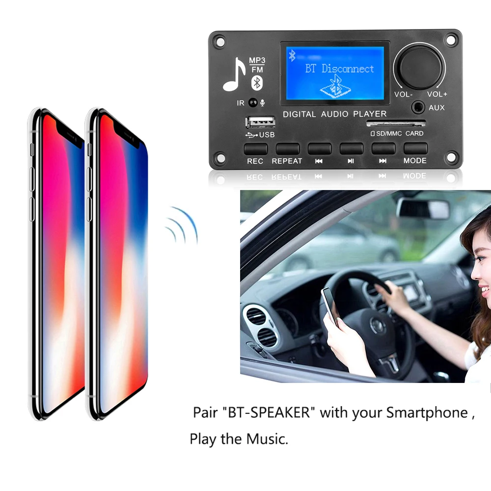 Kebidu LCD Bluetooth MP3 Decoder Board 12V WAV WMA Decoding MP3 Player Audio Module Support FM Radio AUX USB With Lyrics Display