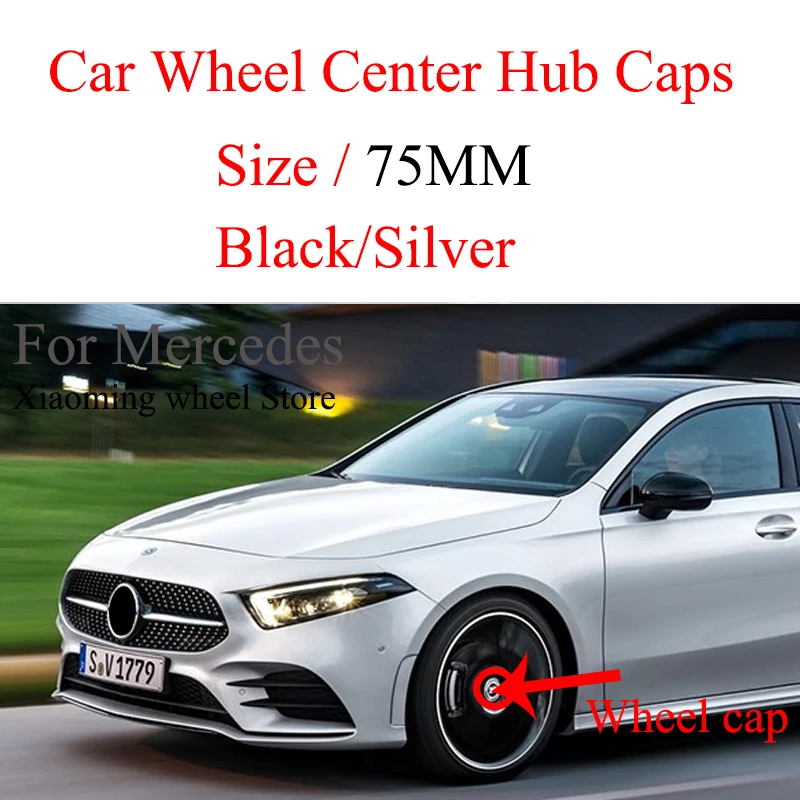 4 unids/set 75mm Negro estilo de coche rueda etiqueta engomada de cubierta central de rueda de cubo de rueda de borde cubierta de placa para Mercedes W202 W210 CLK