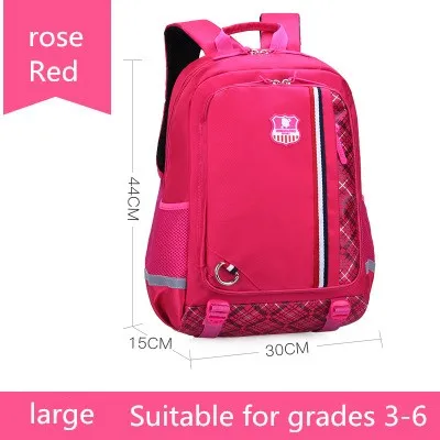 rose Red large Детские школьные сумки для мальчиков и девочек для начальной школы, легкая сумка для книг, водонепроницаемая светоотражающая лента - Цвет: rose Red large