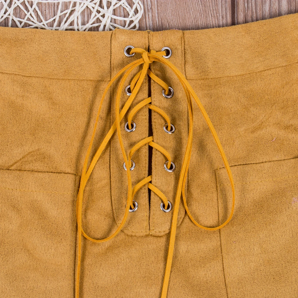 Women Leather Suede Pencil Skirts Short High Waist Bandage Solid Bandcon Sexy Party Wear Mini Skirts Slim Outwear For Women