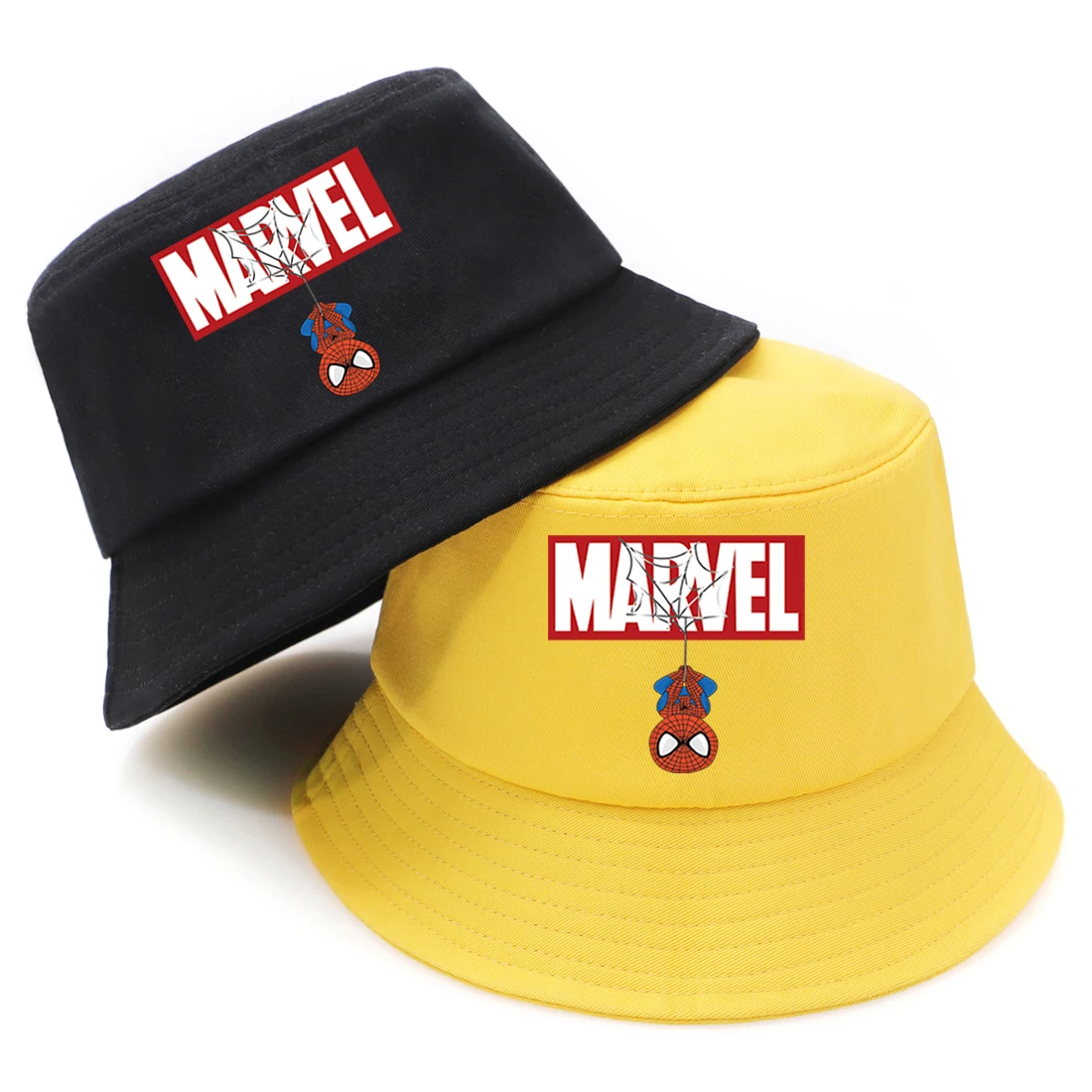 Fashion Marvel Printed Summer Fisherman Bucket Caps Fashion Woman Beach Sun Hats Foldable Panama Bucket Hat for Man Black Caps