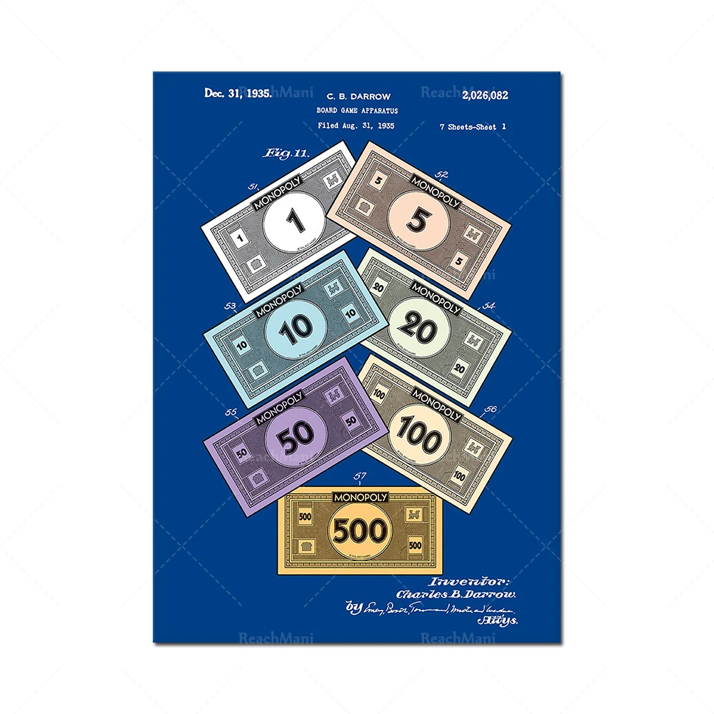 Monopoly Money Colorized Patent Téléchargement numérique, Kids Room Decor Nursery Decor