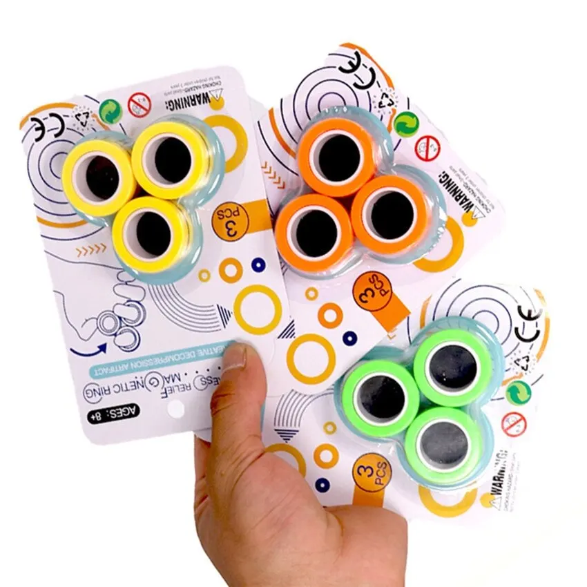 

Anti-Stress Finger Magnetic Rings Kids Decompression Fingertip Toys Magic Ring Props Tool For Autism ADHD Relief Focus