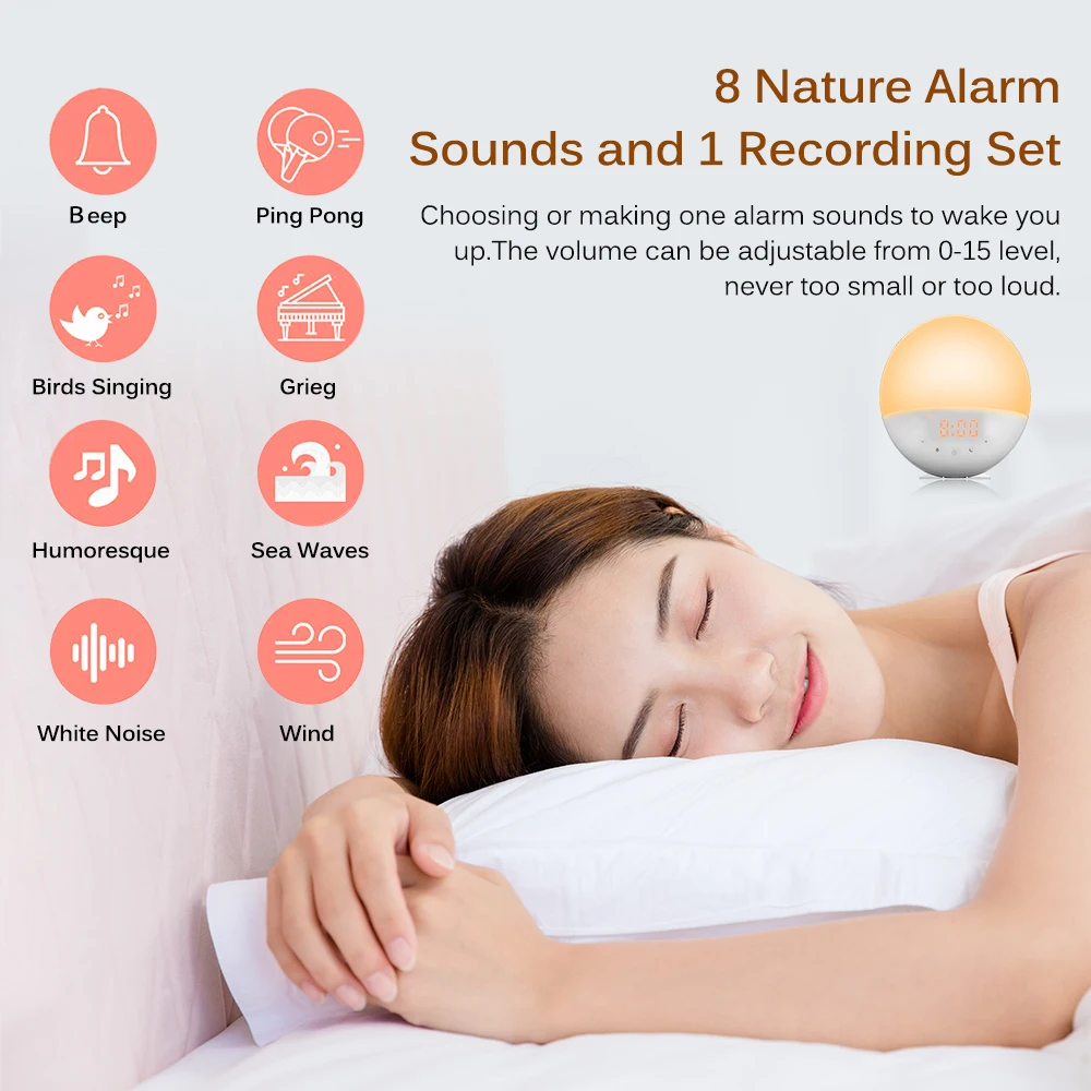 Многофункциональный Будильник Wake Up Light цифровой будильник природа ночник часы Sunrise красочный свет с природным звуком fm-радио