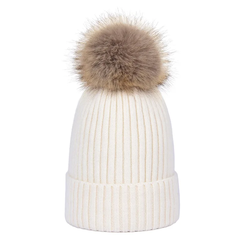 white Girita, женская вязаная шапка, Skullies, зимние шапки, флисовые вязанные крючком шапки, меховые женские теплые шапки с помпоном - Цвет: white