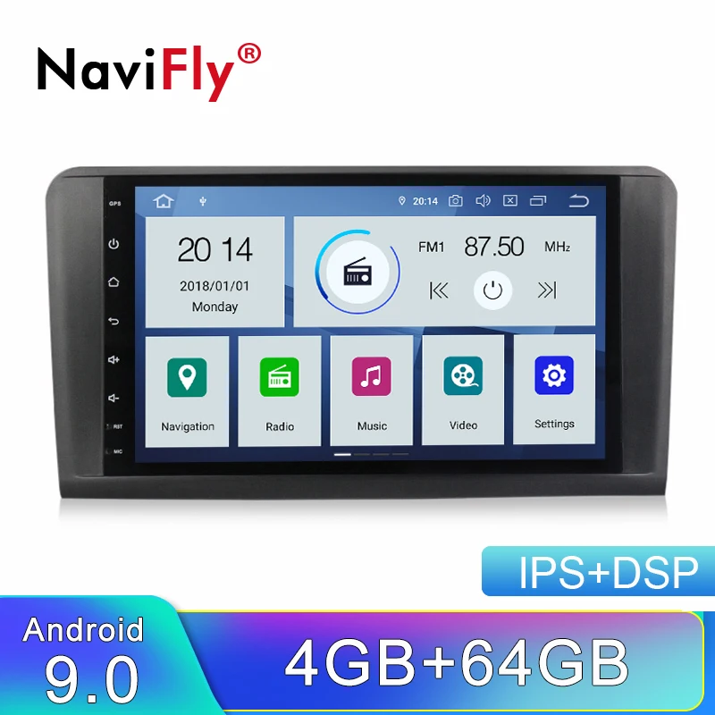 NaviFly ips DSP 4G+ 64G Android 9,0 автомобильный Радио gps для Benz ML Class W164 ML350 ML500 X164 GL320 9 дюймов 2 Din wifi BT, RDS без DVD