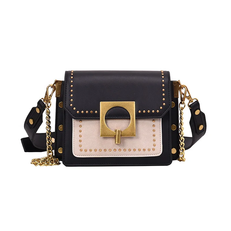 

INS Super Fire Bag Women's 2019 Popular New Style Rivet Chain Crossbody Bag Versatile Fashion Small Square Bag Fashion