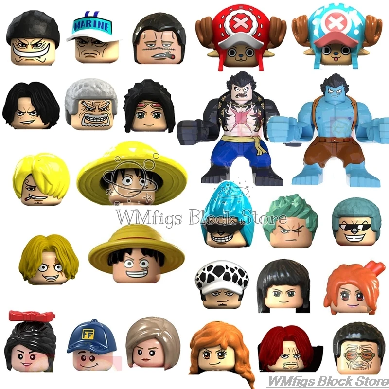 One Piece Animation Sunny Meili Robin Luffy Cartoon Character Series Chopper Brook Figures Head Fitting Building Block Toys Kid