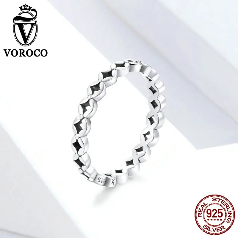 Женское кольцо с четырехлистным клевером VOROCO BKR648 из настоящего серебра 925 пробы