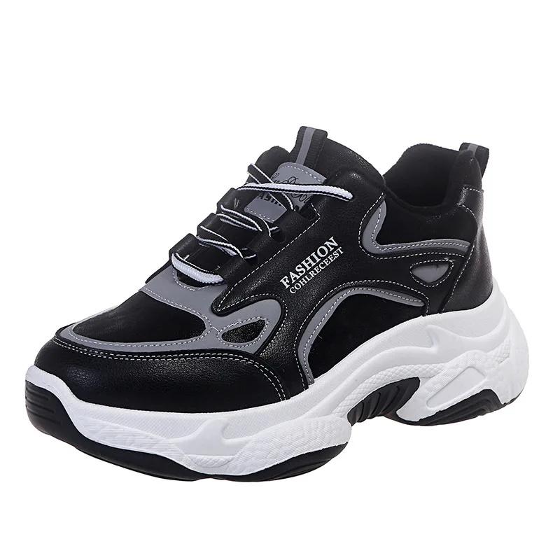 Женская спортивная обувь; коллекция года; Zapatos deportivos nuevos; модные детские кроссовки; повседневная обувь на высоком каблуке; хлопковая спортивная обувь для женщин - Цвет: K3-black