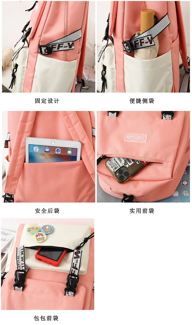 5 Pcs Set Harajuku Women Laptop Backpack Canvas School Bags For Teenage Girls Kawaii College Student Kids Book Bag Rucksack 2022 trendy laptop backpacks