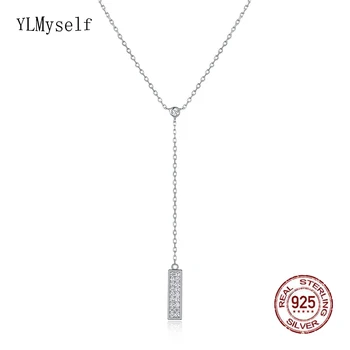 

Real Sterling Silver Long Chain Pendant Elegant Necklace AAA Zirconia Jewellery Suspension Office Lady 925 silver Jewelry
